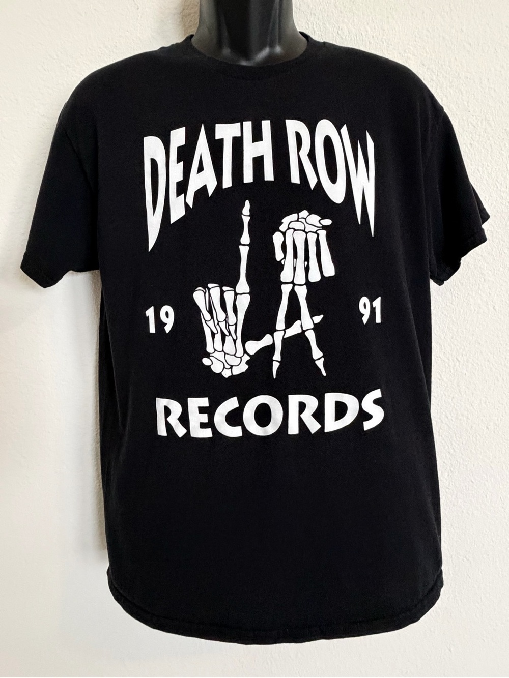 Death Row Records 1991 Rap Hip Hop Black T-Shirt Size L 100% Cotton LA Skeleton